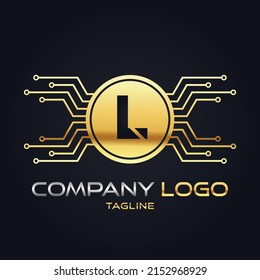 Modern 3D Gold Crypto initial Tech L Initial logo vector