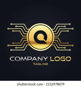 Moderno 3D Gold Crypto inicial Tech Q Vector de logotipo inicial