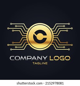 Modernes 3D-Gold-Krypto, anfängliche Tech C-Logo, Vektorgrafik