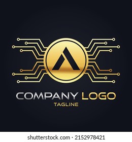 Modern 3D Gold Crypto initial Tech  A Initial logo vector
