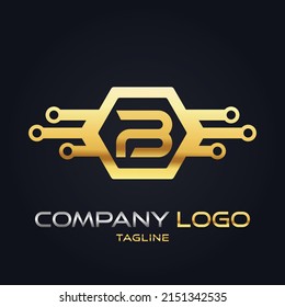 Modern 3D gold initial B Tech Initial logo vector