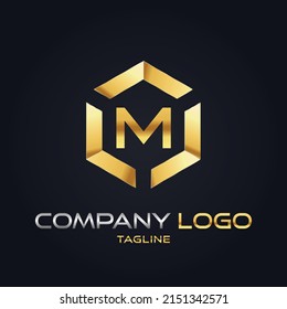 Modern 3D gold initial M Tech Initial logo vector