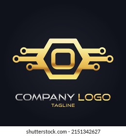 Modernes 3D-Gold, Erstausstattung O Tech Initial-Logo, Vektorgrafik