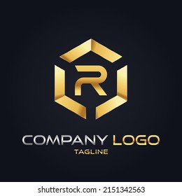 Modern 3D gold initial R Tech Initial logo vector