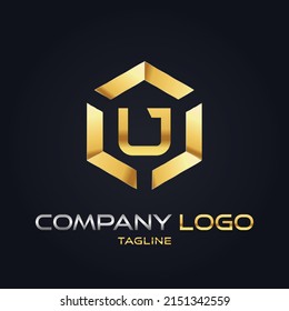 Modern 3D gold initial U Tech Initial logo vector