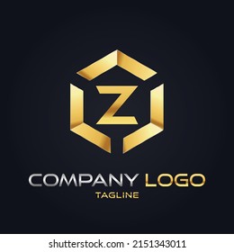 Moderno 3D oro inicial Z Tech Inicial vector de logotipo