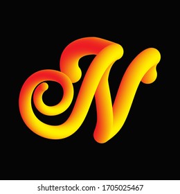 Modern 3D Gradient Letter N, Typographic minimalistic element
