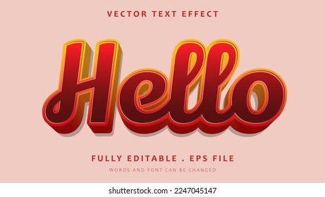Modern 3d Gradient Red Word Hello Editable Text Effect Design Template. Effect Saved In Graphic Style