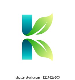 modern 3d graphic initial/letter k logo design with leaf shape 