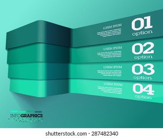 Modern 3D Green Info graphics. Can be used for application or website navigation / UI or web banners. Vector Design Layout / Paper Ribbons