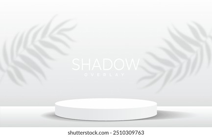 modern 3d grey podium stand display with leaf shadow banner with grey background