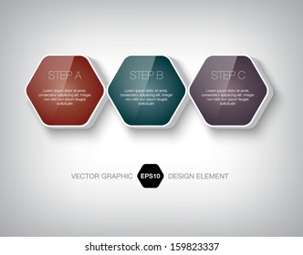 Modern 3d hexagonal infographic boxes. Numbered banners. Plastic glossy badges. Can be used for website and promotion. Clean design layout template in earth tones.