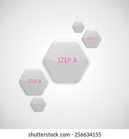 Modern 3d hexagonal infographic boxes. Numbered banners. Plastic glossy badges. 