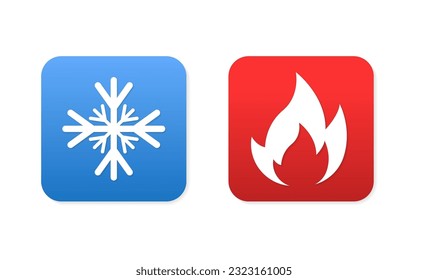 Modern 3D hot and cold icon set with flame and snowflake. Vector illustration