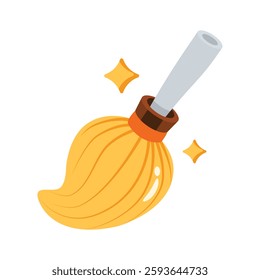 Modern 3d icon showing magic broom with sparkling stars