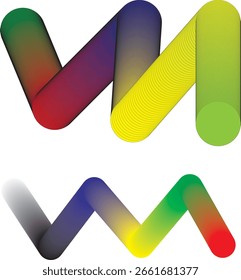 Modernes 3D-Symbol "W" in lebendigen Farbtönen