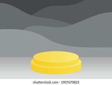 modern 3d illuminating yellow podium pedestal on abstract ultimate gray background. product display or award stage. vector, 2021 color of the year