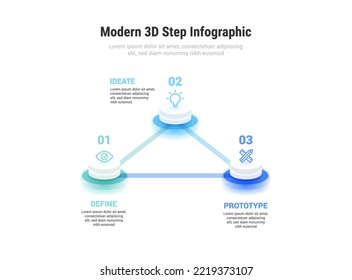 Modern 3D illustration 3 Step Infographic workflow