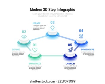Ilustración 3D moderna 5 Paso Flujo de trabajo infográfico