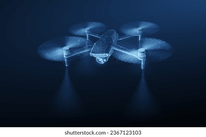 Modern 3d illustration. Drone agriculture in modern style. Abstract aerial.