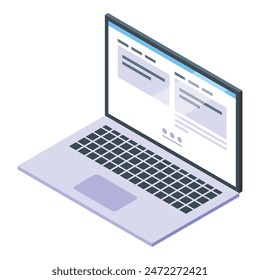 Modern 3d illustration of an isometric laptop with a blank screen, perfect for digital concepts