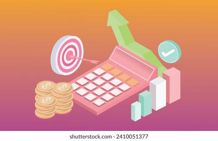 Modern 3D illustrations of financial concepts.3d goal for business, bank, finance, investment, money.