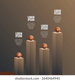 Modern 3D Infographic with Elevated Columns and Data Icons