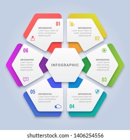 Modern 3D Infographic Hexagon Template With Six Options For Workflow Layout, Diagram, Annual Report, Web Design