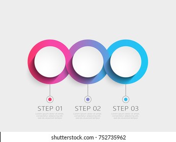 Moderne 3D-Infografik-Vorlage mit 3 Schritten. Business Circle Template mit Optionen für Broschüren, Diagramme, Workflow, Zeitleiste, Web Design. Vektor EPS10