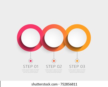 Modern 3D infographic template with 3 steps. Business circle template with options for brochure, diagram, workflow, timeline, web design. Vector EPS 10