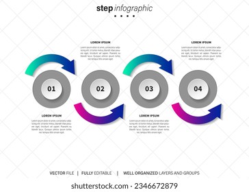 Modern 3D infographic template with 4 steps. Business circle template with options for brochure, diagram, workflow, timeline, web design. Vector EPS 10

