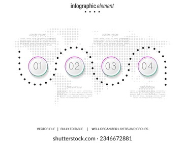 Moderne 3D-Infografik-Vorlage mit 4 Schritten. Business Circle Template mit Optionen für Broschüren, Diagramme, Workflow, Zeitleiste, Web Design. Vektor EPS10

