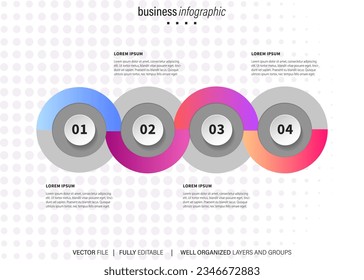 Plantilla de infografía 3D moderna con 4 pasos. Plantilla de círculo de negocios con opciones para folleto, diagrama, flujo de trabajo, línea de tiempo, diseño web. EPS vectorial 10
