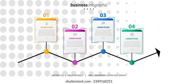Moderne 3D-Infografik-Vorlage mit 4 Schritten. Business Circle Template mit Optionen für Broschüren, Diagramme, Workflow, Zeitleiste, Web Design. Vektor EPS10
