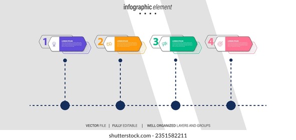 Plantilla de infografía 3D moderna con 4 pasos. Plantilla de círculo de negocios con opciones para folleto, diagrama, flujo de trabajo, línea de tiempo, diseño web. EPS vectorial 10
