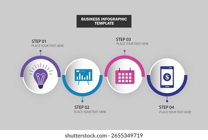 Modern 3D infographic template with 4 steps. Business circle template with options