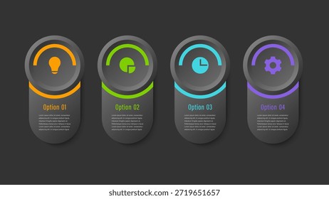 Modern 3D infographic template with 4 step processes for business presentations.
