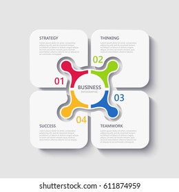 Modern 3D infographic template with 4 steps for success. Business square elements template with options for brochure, diagram, workflow, timeline, web design. Vector EPS 10