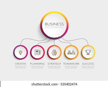 Modern 3D infographic template with 5 steps for success. Business circle template with options for brochure, diagram, workflow, timeline, web design. Vector EPS 10