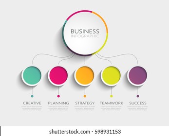 Modern 3D infographic template with 5 steps for success. Business circle template with options for brochure, diagram, workflow, timeline, web design. Vector EPS 10