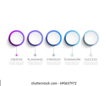 Modern 3D infographic template with 5 steps. Business circle template with options for brochure, diagram, workflow, timeline, web design. Vector EPS 10