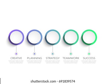 Plantilla de infografía 3D moderna con 5 pasos. Plantilla de círculo empresarial con opciones para folleto, diagrama, flujo de trabajo, escala de tiempo, diseño web. Vector EPS 10