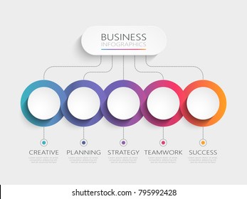 Modern 3D infographic template with 5 steps. Business circle template with options for brochure, diagram, workflow, timeline, web design. Vector EPS 10