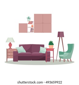 Modern 3d interior design concept illustration. Vector living room