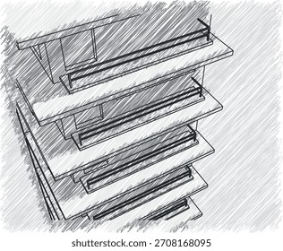 Moderna visualización interior en 3D en monocromo