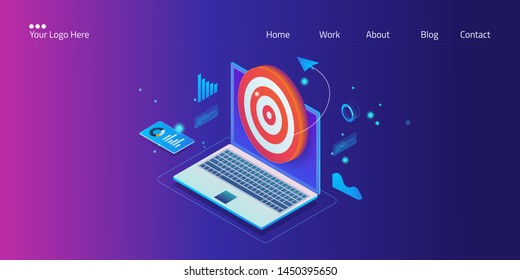 Modern 3D, isometric concept of Digital target marketing, Marketing Strategy, Digital marketing conceptual vector illustration