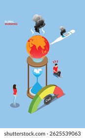 Modern 3D Isometric Flat Vector Conceptual Illustration of Climate Change, Global Warming and Environment Pollution