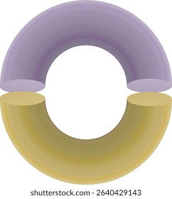 A Modern 3D Isometric Illustration of a Split Torus or Ring in Complementary Purple and Gold Hues