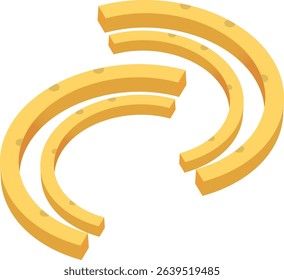 A Modern 3D Isometric Illustration of Two Intersecting Curved Arches in a Metallic Gold or Yellow Hue with Subtle Texture