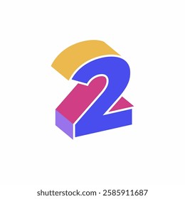 Modern 3D isometric number 2 logo with vibrant gradient colors. Perfect for branding, marketing, business identity, and creative design projects. High-quality vector illustration